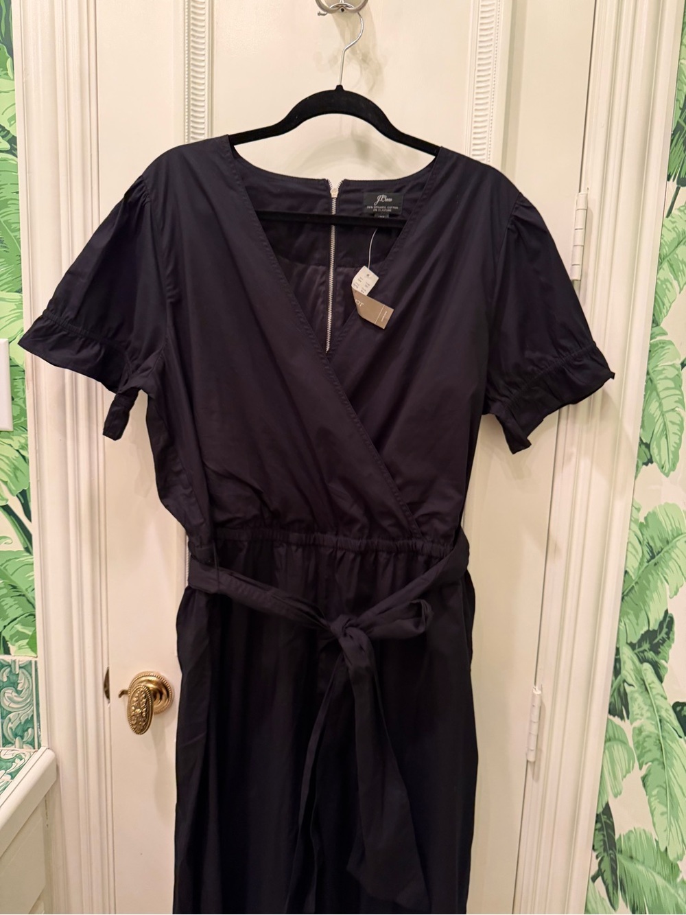 NWT J. Crew Ruffle stretch cotton poplin jumpsuit Black Size 18 Tall - Picture 5 of 9